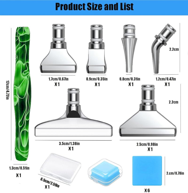 Heyseri Diamond Art Pens, 14pcs Diamond Painting Pen Accessories Tools Set, Stainless Steel Metal Pen Tips, Ergonomic Art Drill Pens, Comfort Grip and Faster Drilling(Green) - Image 2